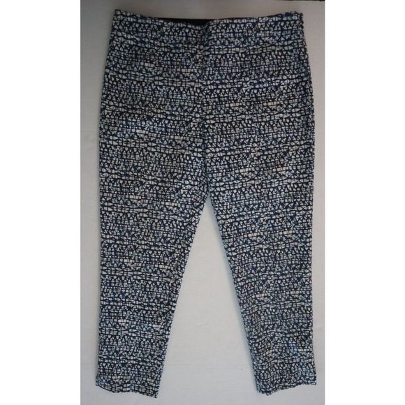 Tory Burch 11152205 Women's Sz L Blue Tribal Print Ponte Ankle Pants $250 - Picture 1 of 13